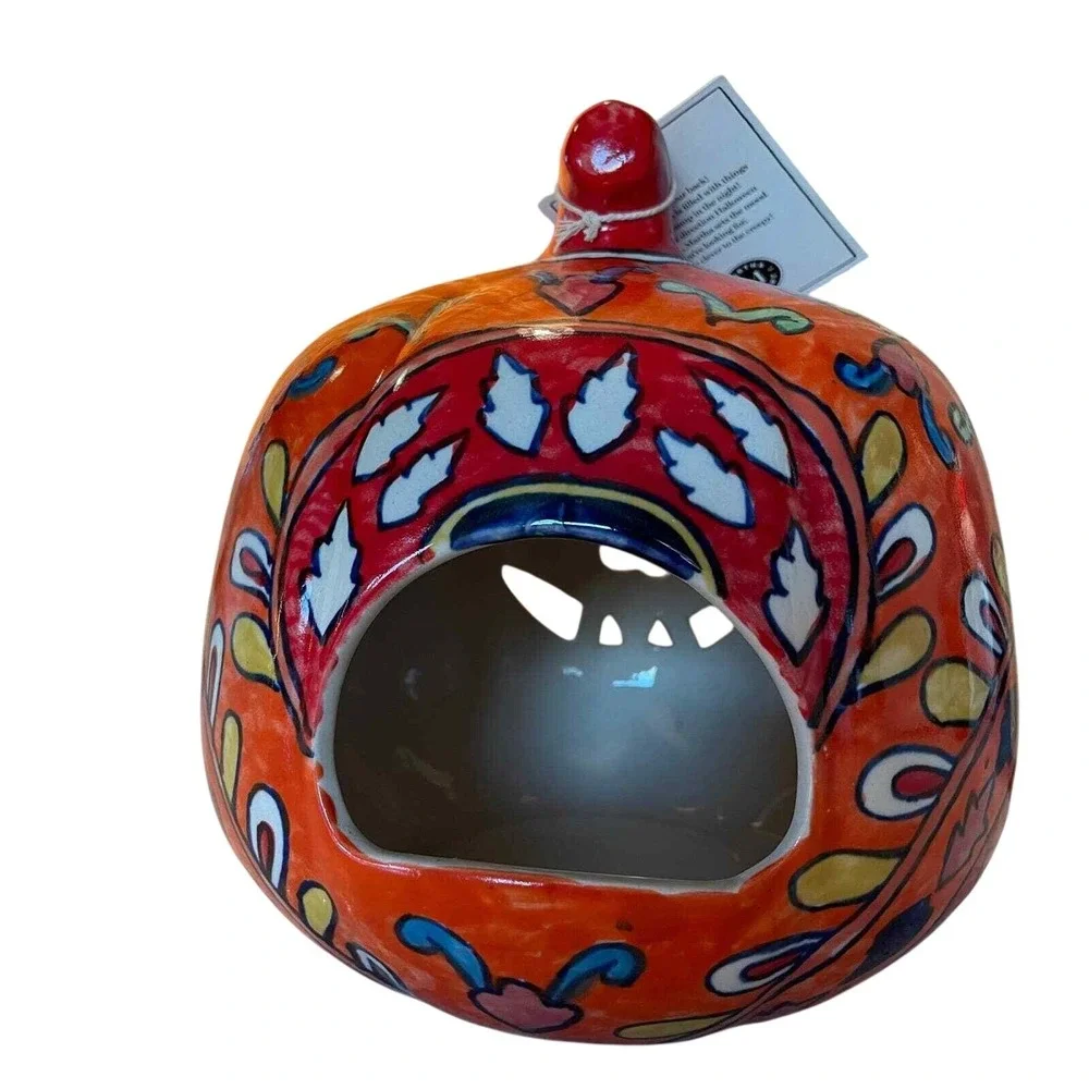 Martha Stewart Ceramic Jack-O-Lantern Pumpkin Tea Light Holder‎ Hand Painted New